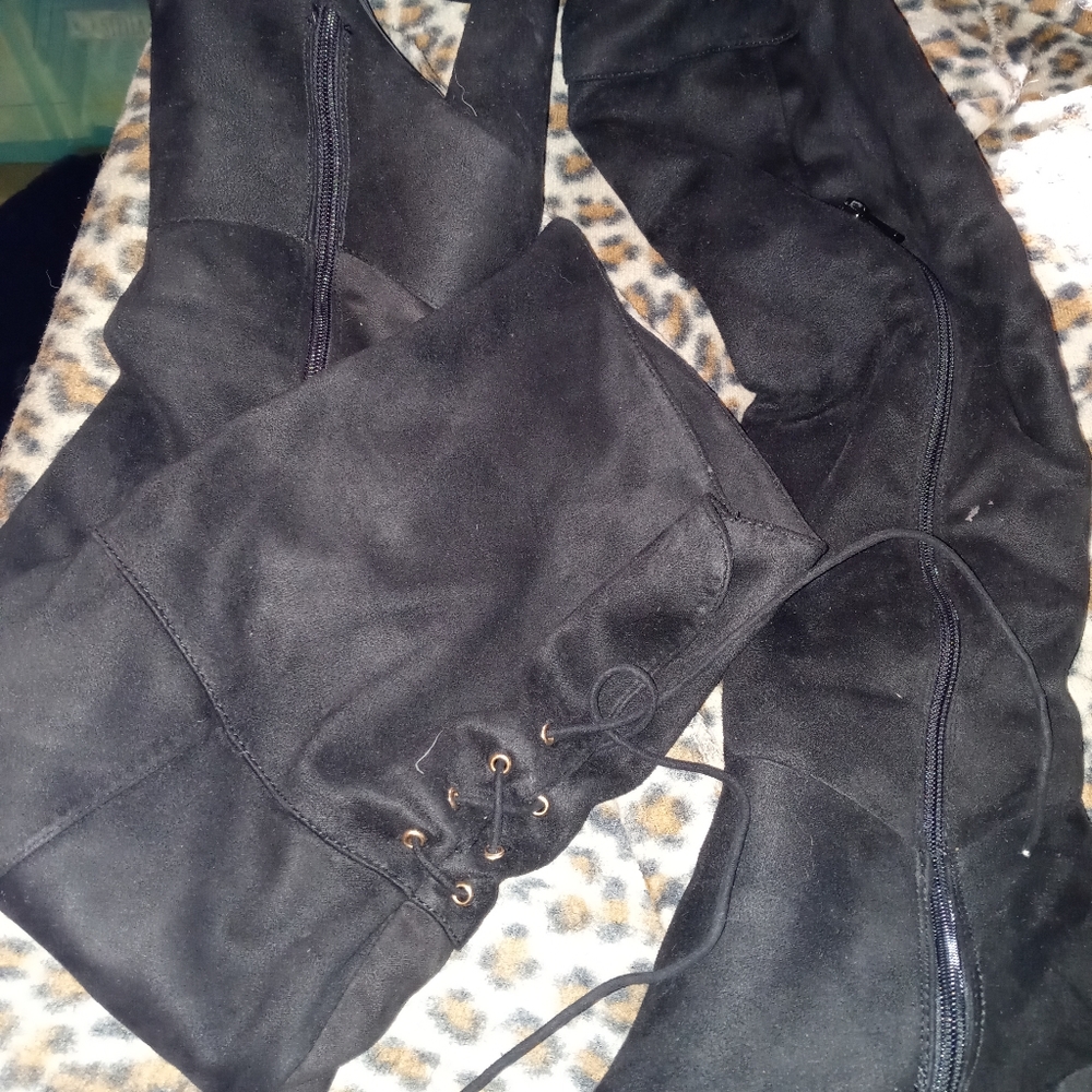 Rouge Black High Heel Black Fabric Thigh Boots